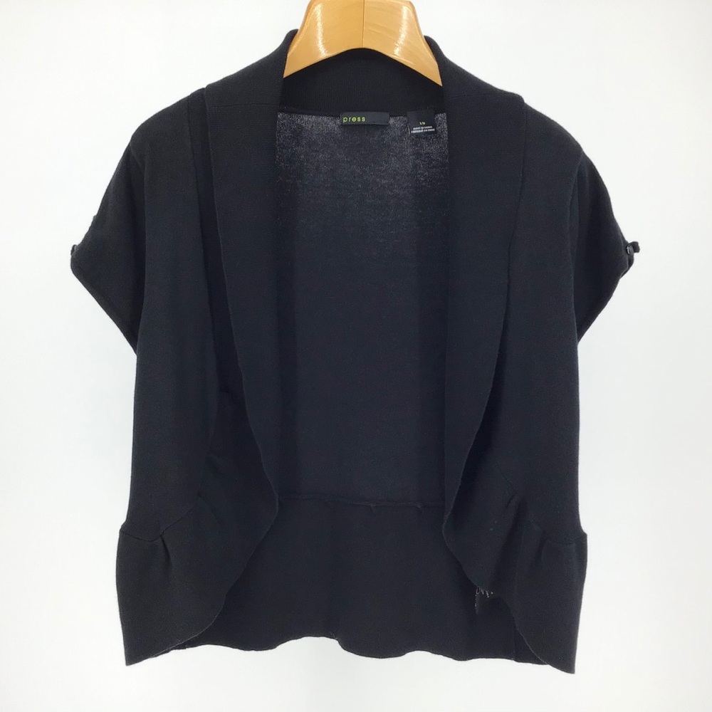 Press Short Sleeve Black Shrug Sweater, Large
